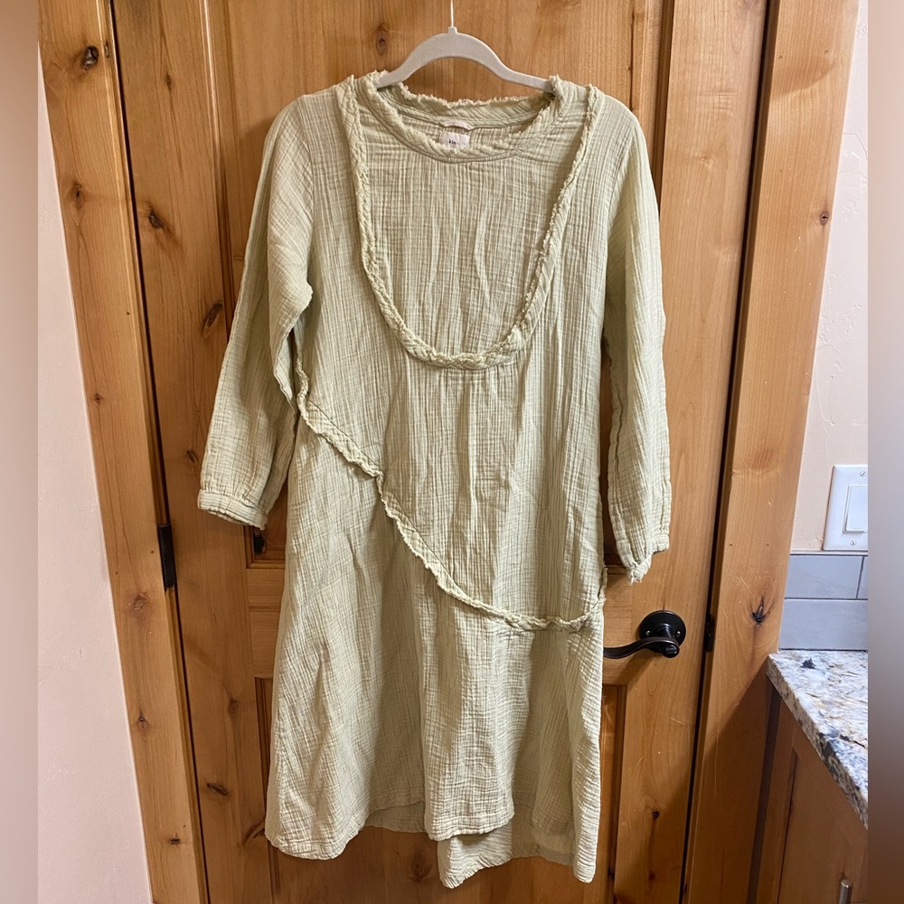Kin M Light Green Cotton Long Sleeve Dress